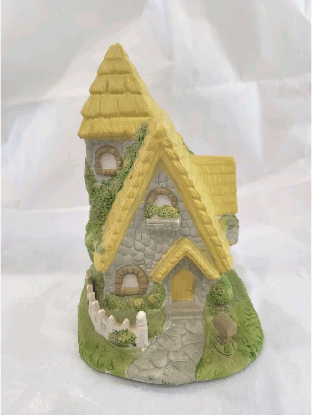 Vintage Sankyo Japanese Adorable Stone Cottage. Yellow Roof. Working Music-box.